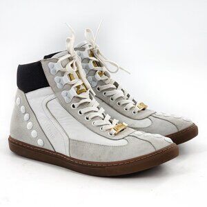 JOHN GALLIANO Leather Hi Top Sneakers White Gray